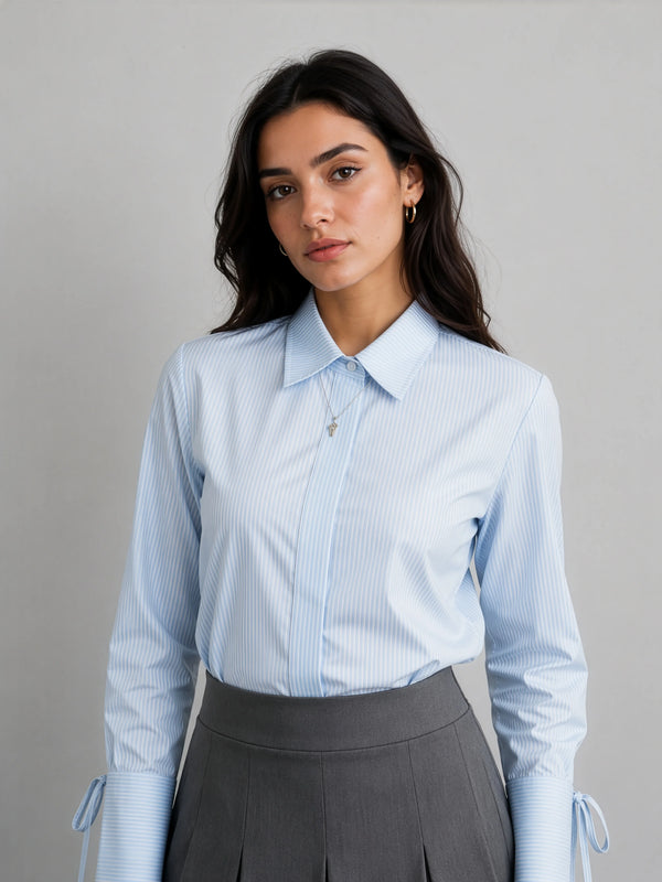 Cotton Drawstring Shirt - Blue Stripe