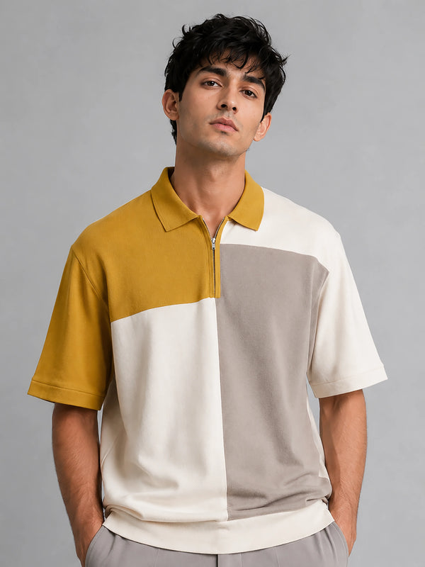 Colourblock Cotton Polo - Dijon
