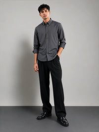 Grey Pinstripe Cotton Oxford Shirt - Slim Fit