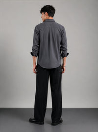Grey Pinstripe Cotton Oxford Shirt - Slim Fit