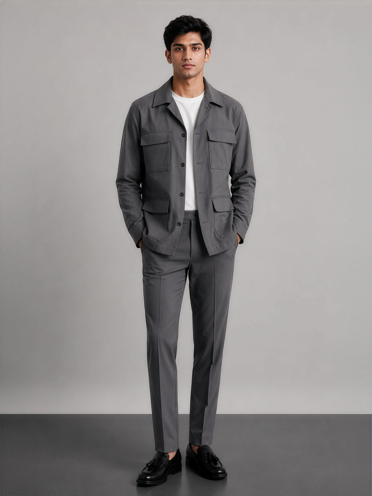 Hamptons Linen Shacket for Men in Slate Grey
