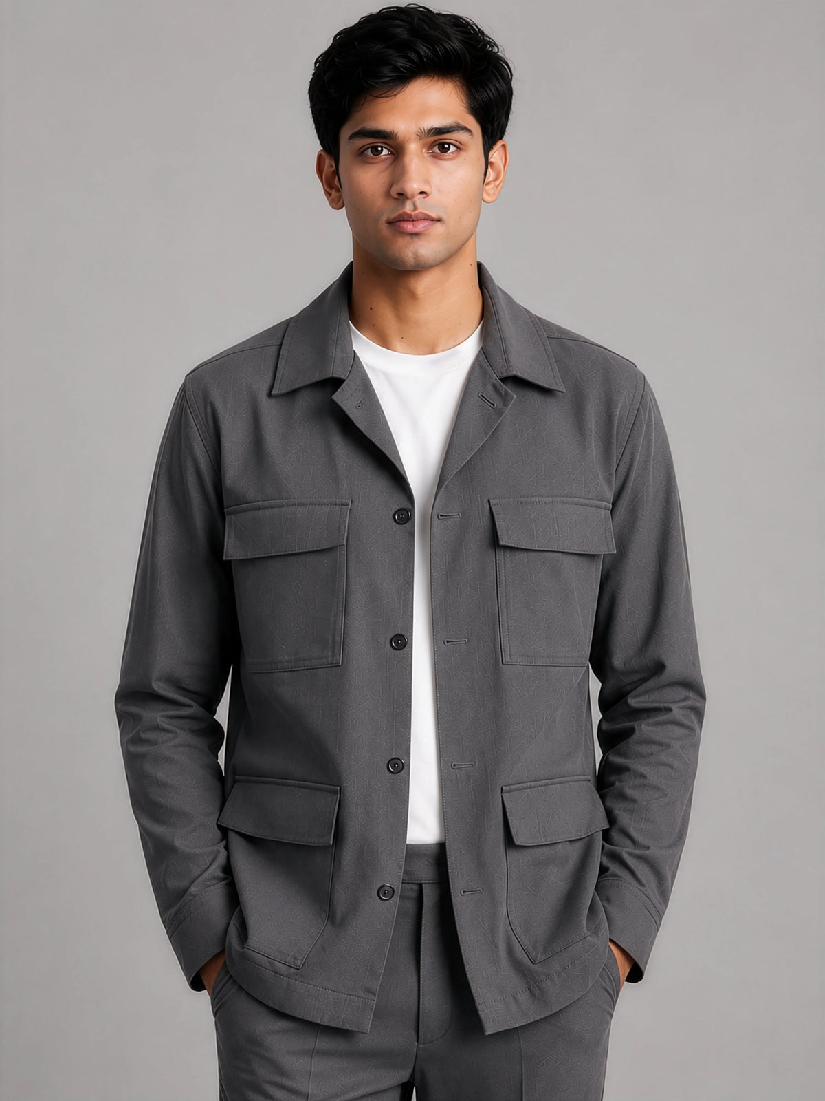 Linen Shacket for Men in Slate Grey