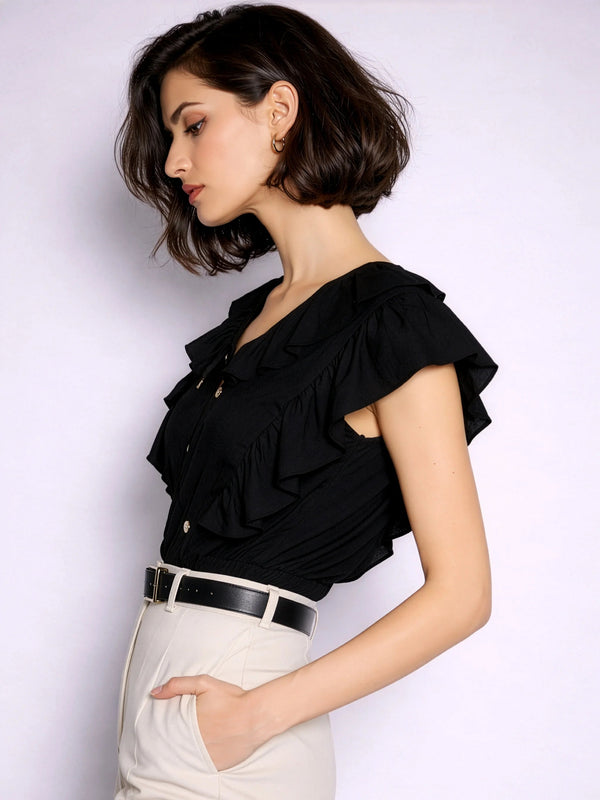 Valya Linen Top - Black