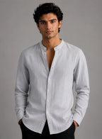 Mandarin Cotton - Textured Grey Regular Fit Shirt