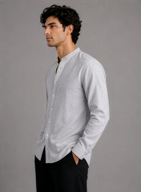Mandarin Linen  - Textured Grey Regular Fit Shirt