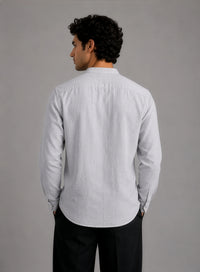 Mandarin Linen  - Textured Grey Regular Fit Shirt