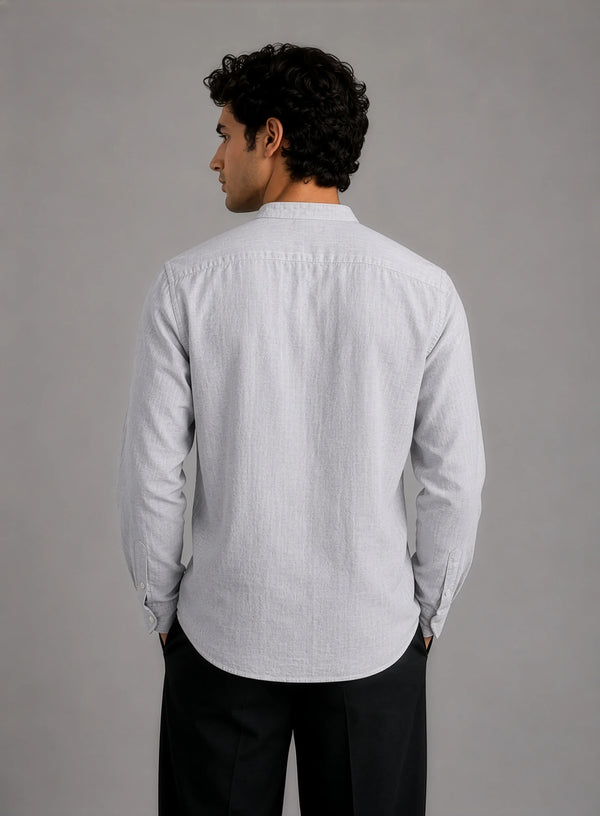 Mandarin Linen  - Textured Grey Regular Fit Shirt