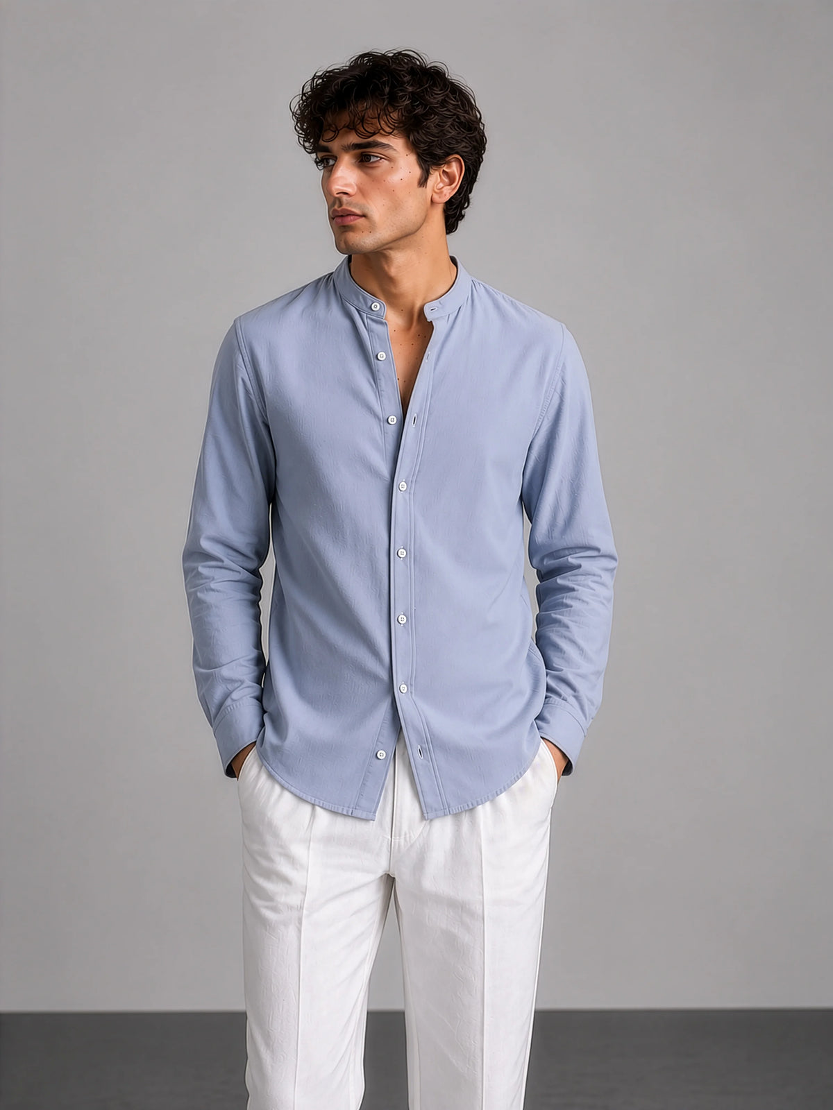 Mandarin AirLinen™ - Pastel Blue Regular Fit Shirt