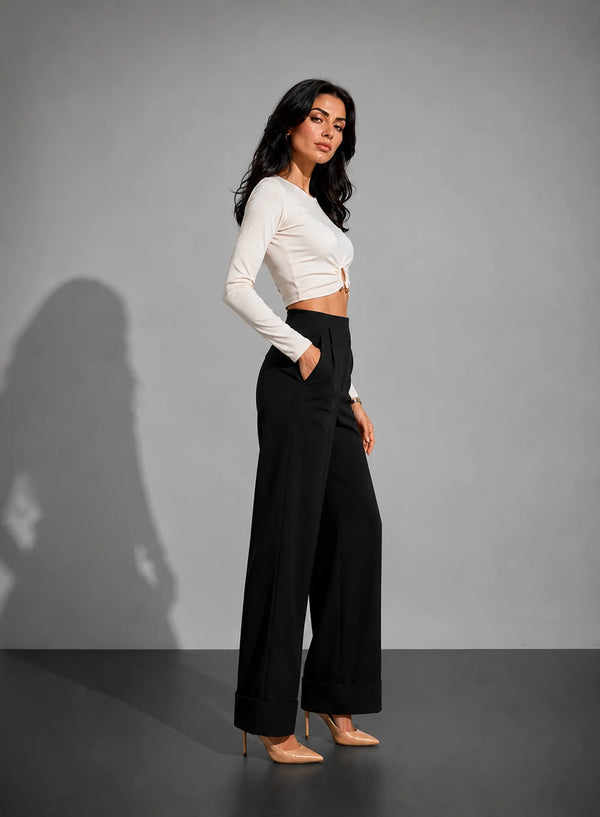 Hem Fold Pant in SoftSuit™ Fabric - Black