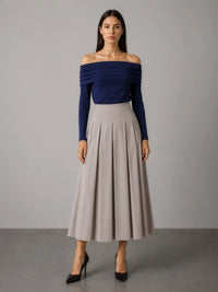 Off-Shoulder Knit Top - Navy
