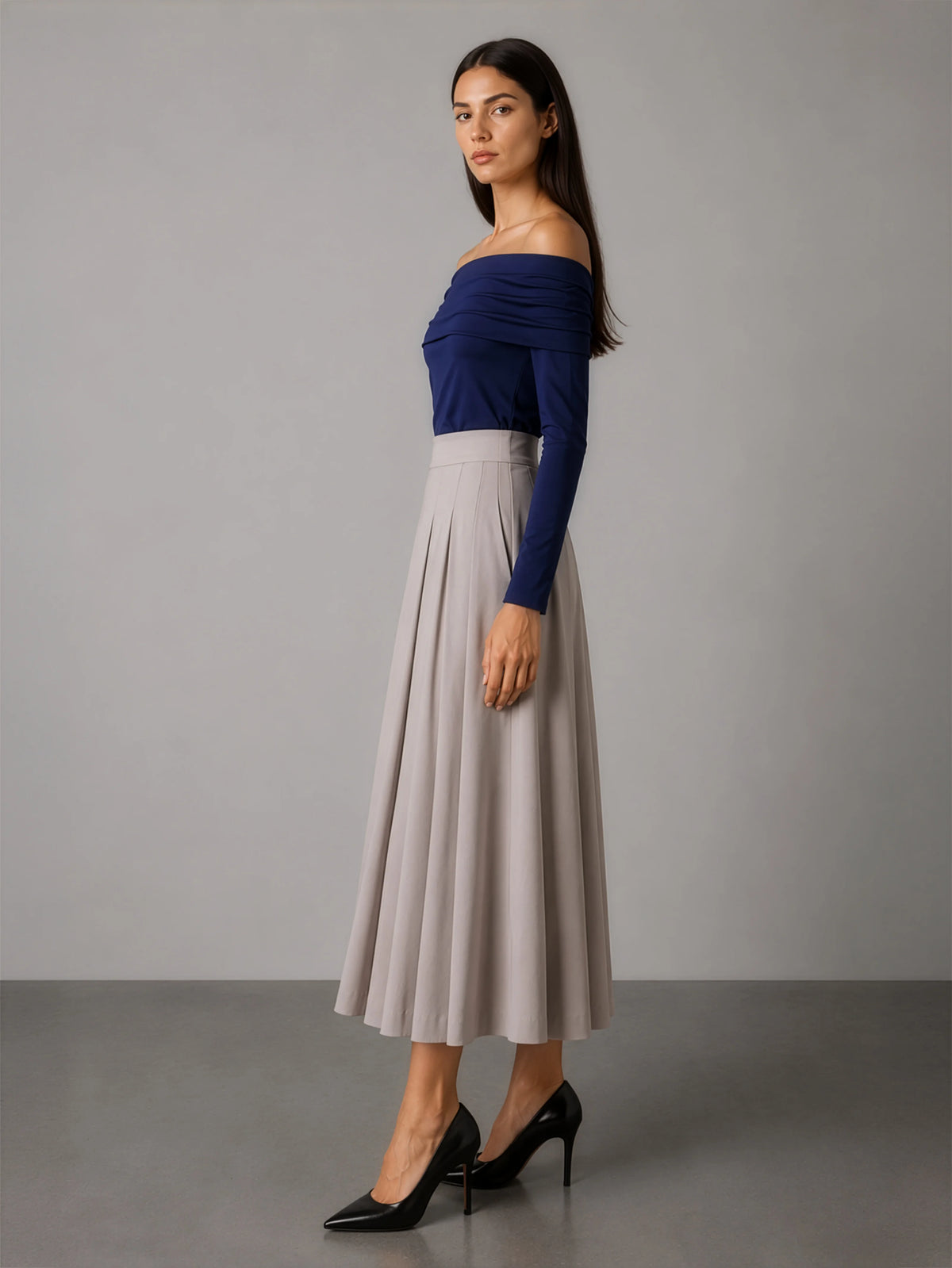 Off-Shoulder Knit Top - Navy