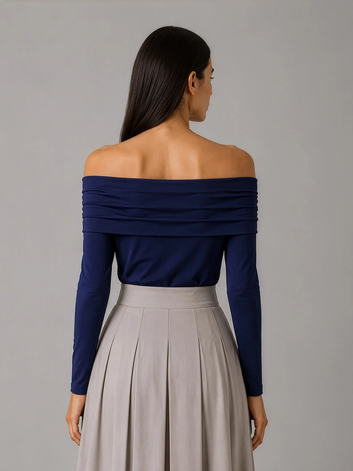 Off-Shoulder Knit Top - Navy
