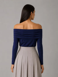 Off-Shoulder Knit Top - Navy