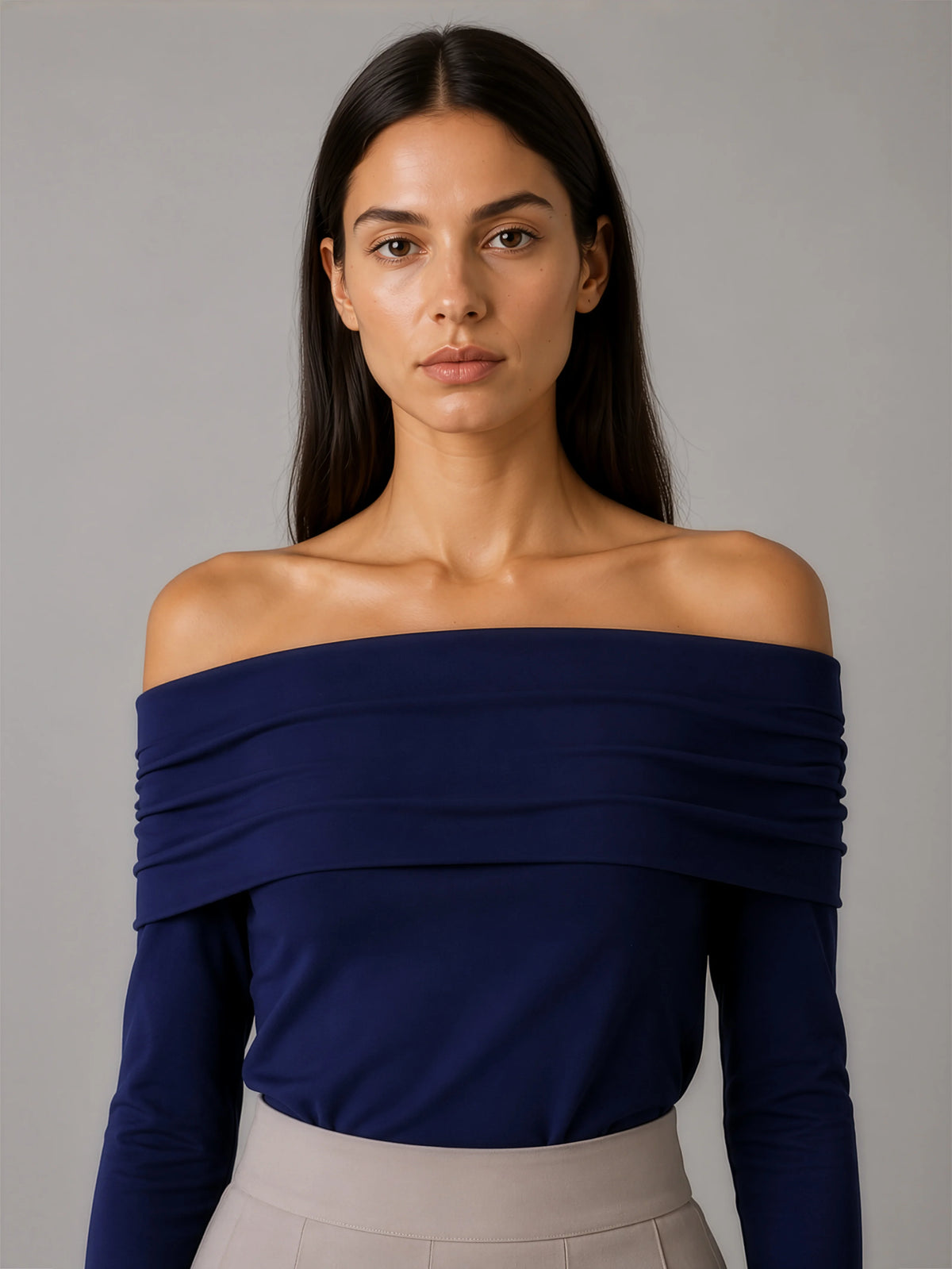 Off-Shoulder Knit Top - Navy