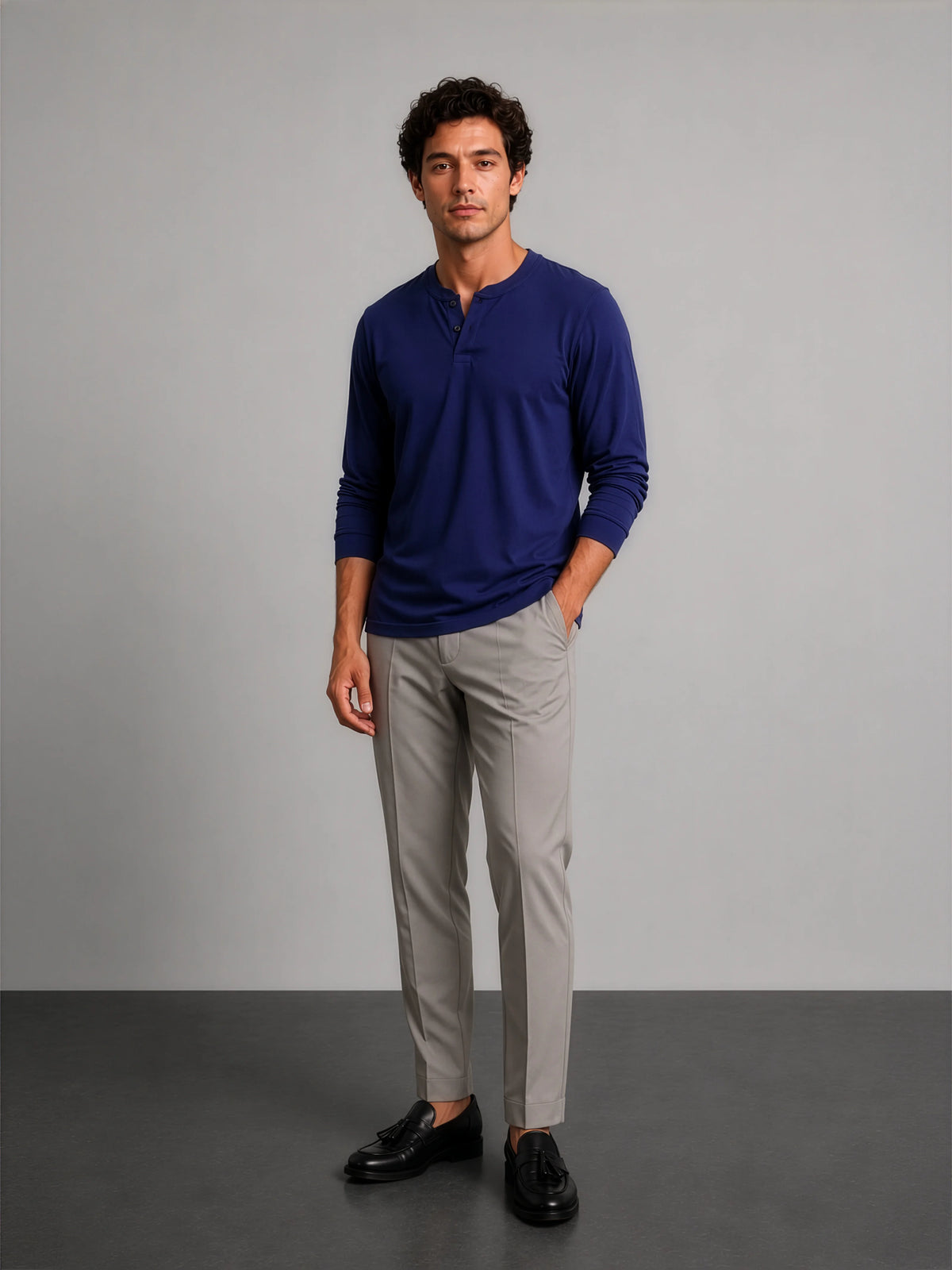 Bamboo Cotton Henley - Navy