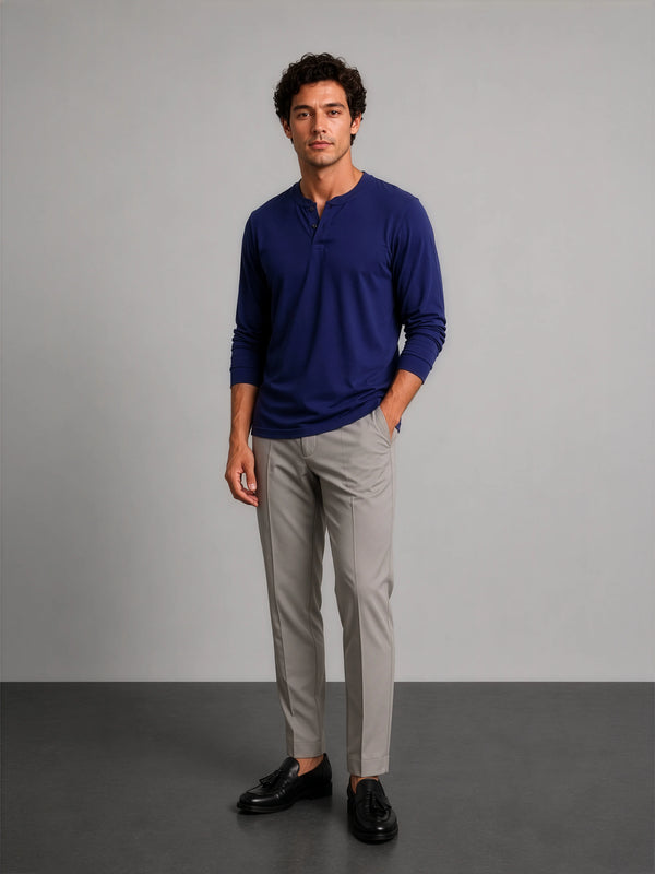 Bamboo Cotton Henley - Navy