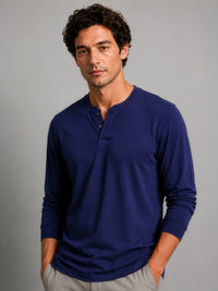 Bamboo Cotton Henley - Navy