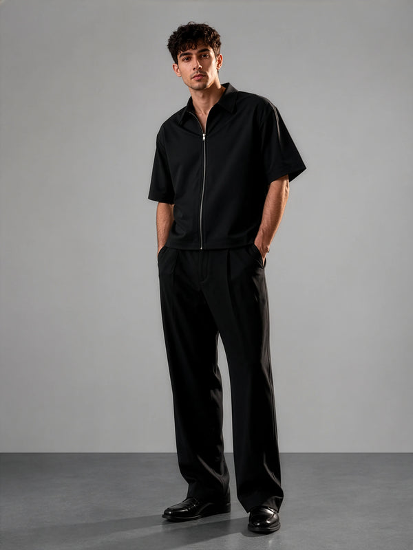 Oliver Zip Shirt in SoftSuit™ Fabric - Black
