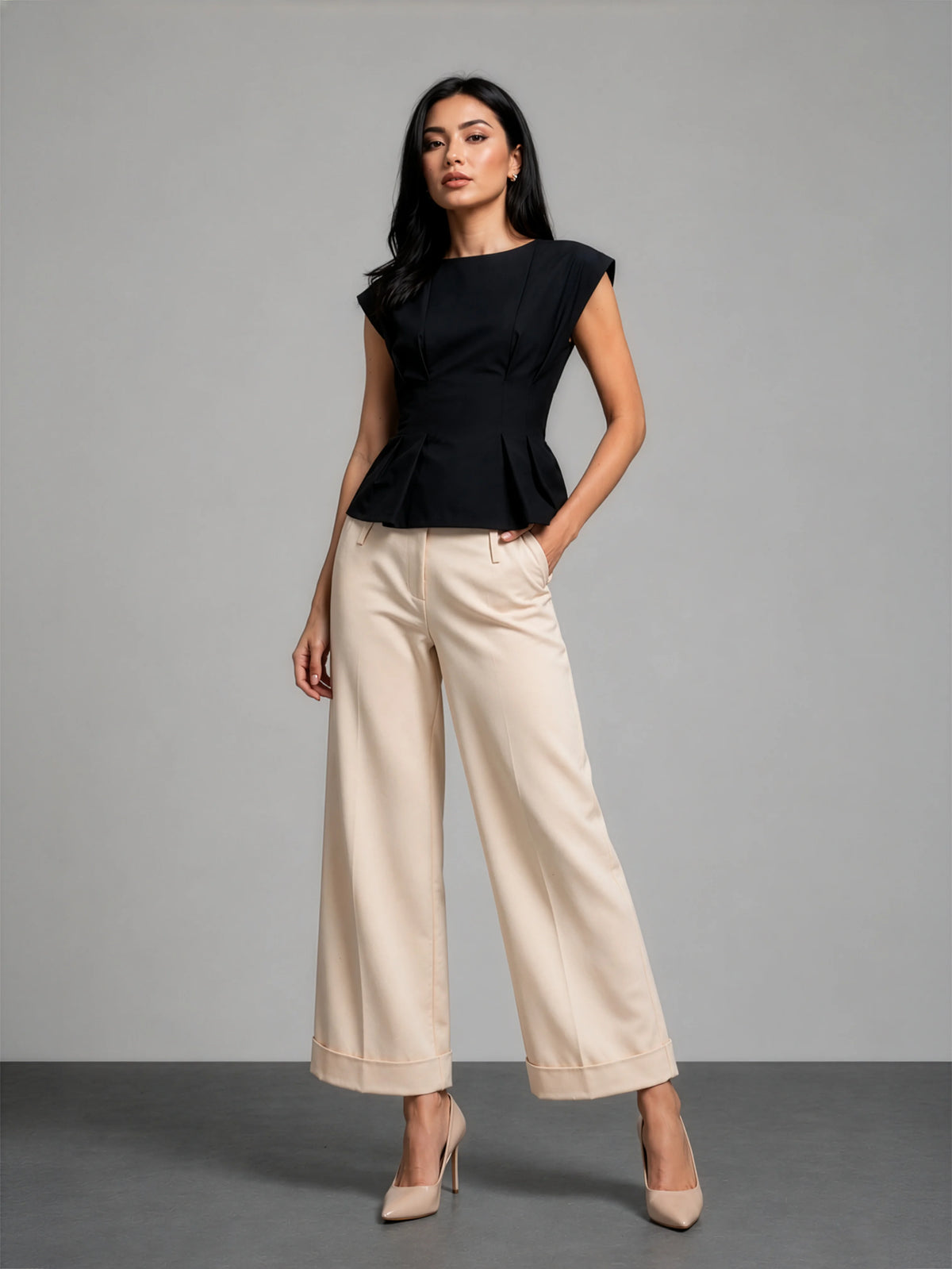 Pleated AirLinen™ Top - Black