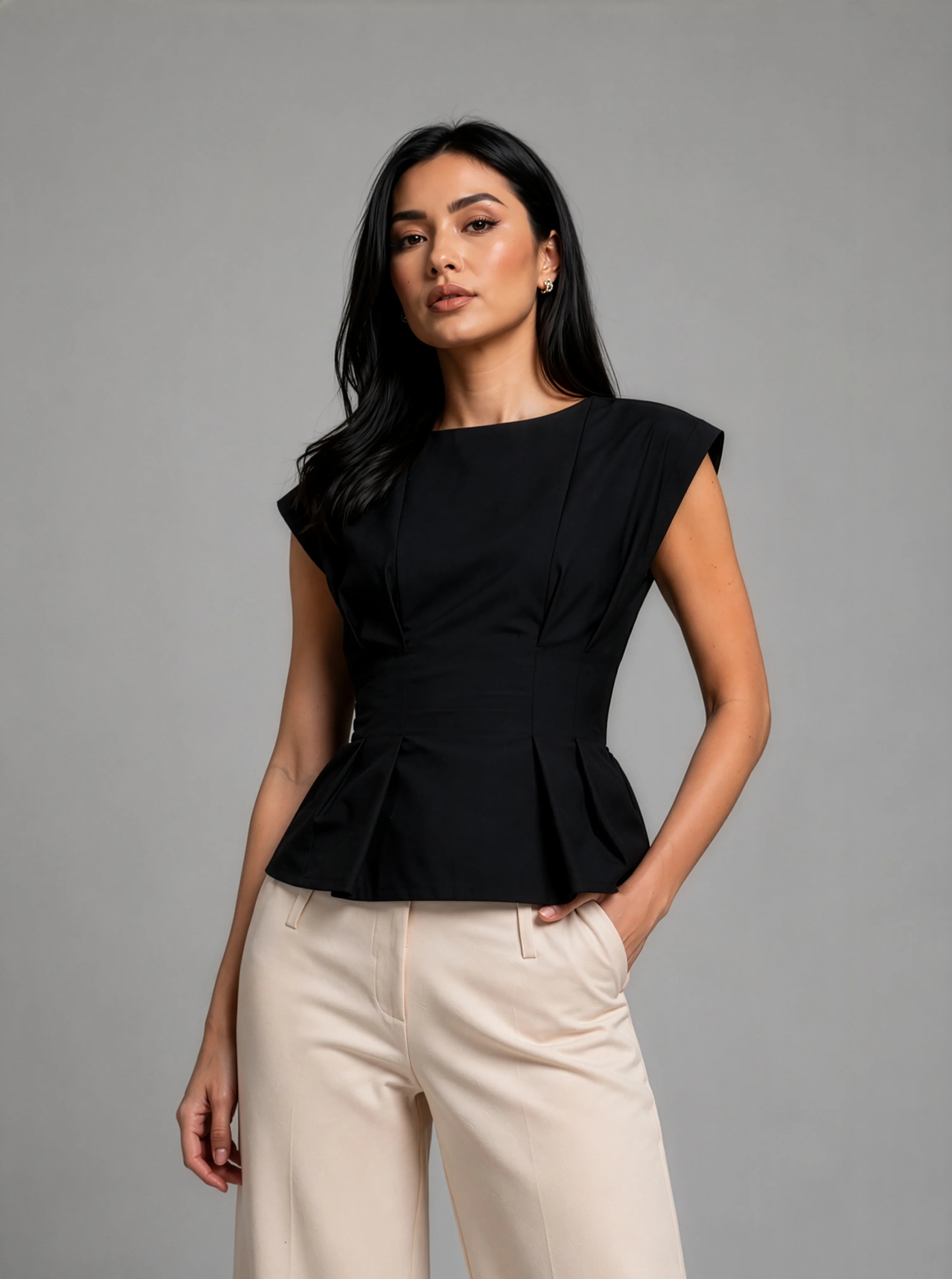 Pleated AirLinen™ Top - Black