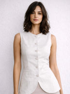Pinstripe AirLinen™ Vest - Cream