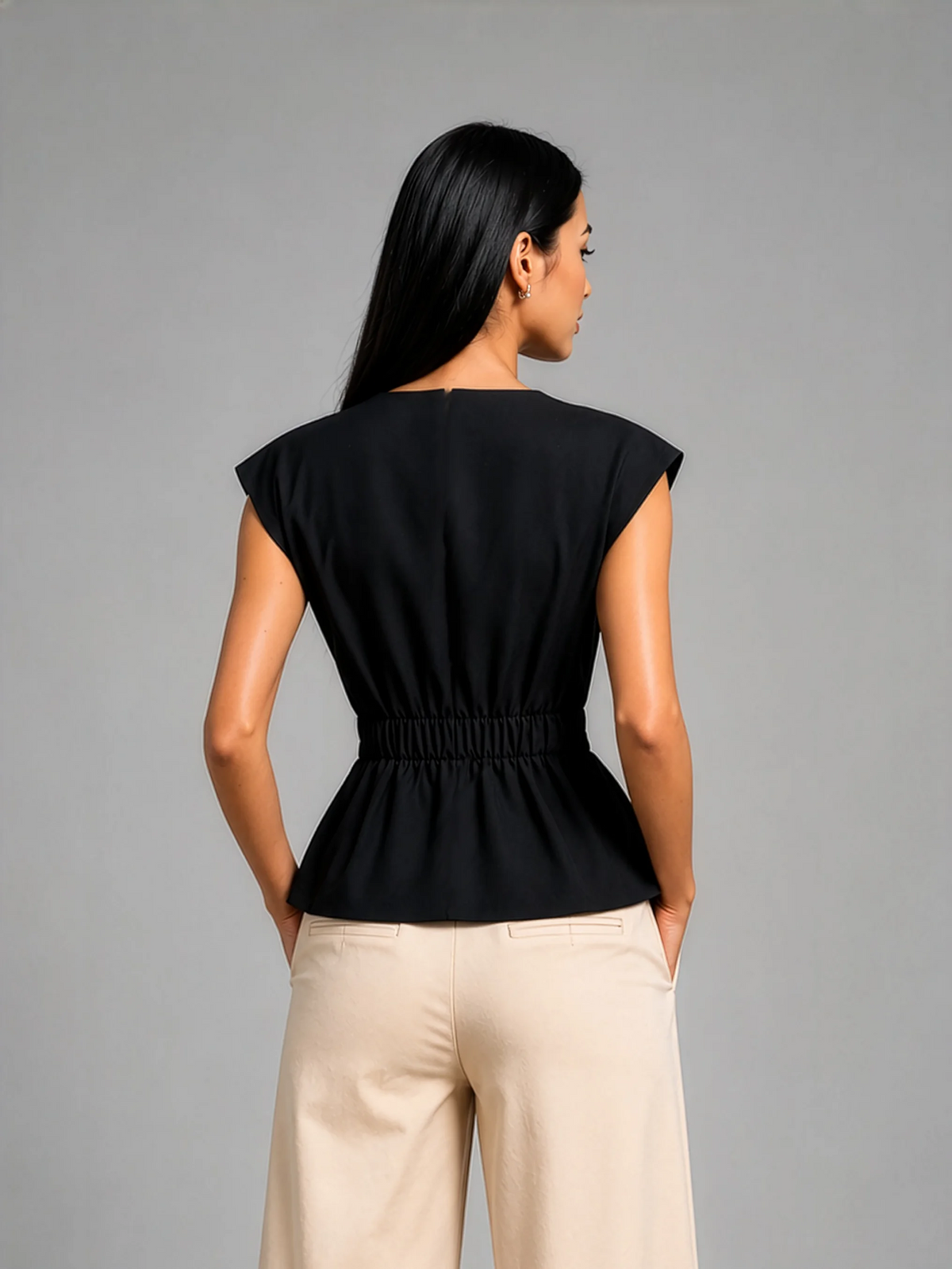 Pleated AirLinen™ Top - Black
