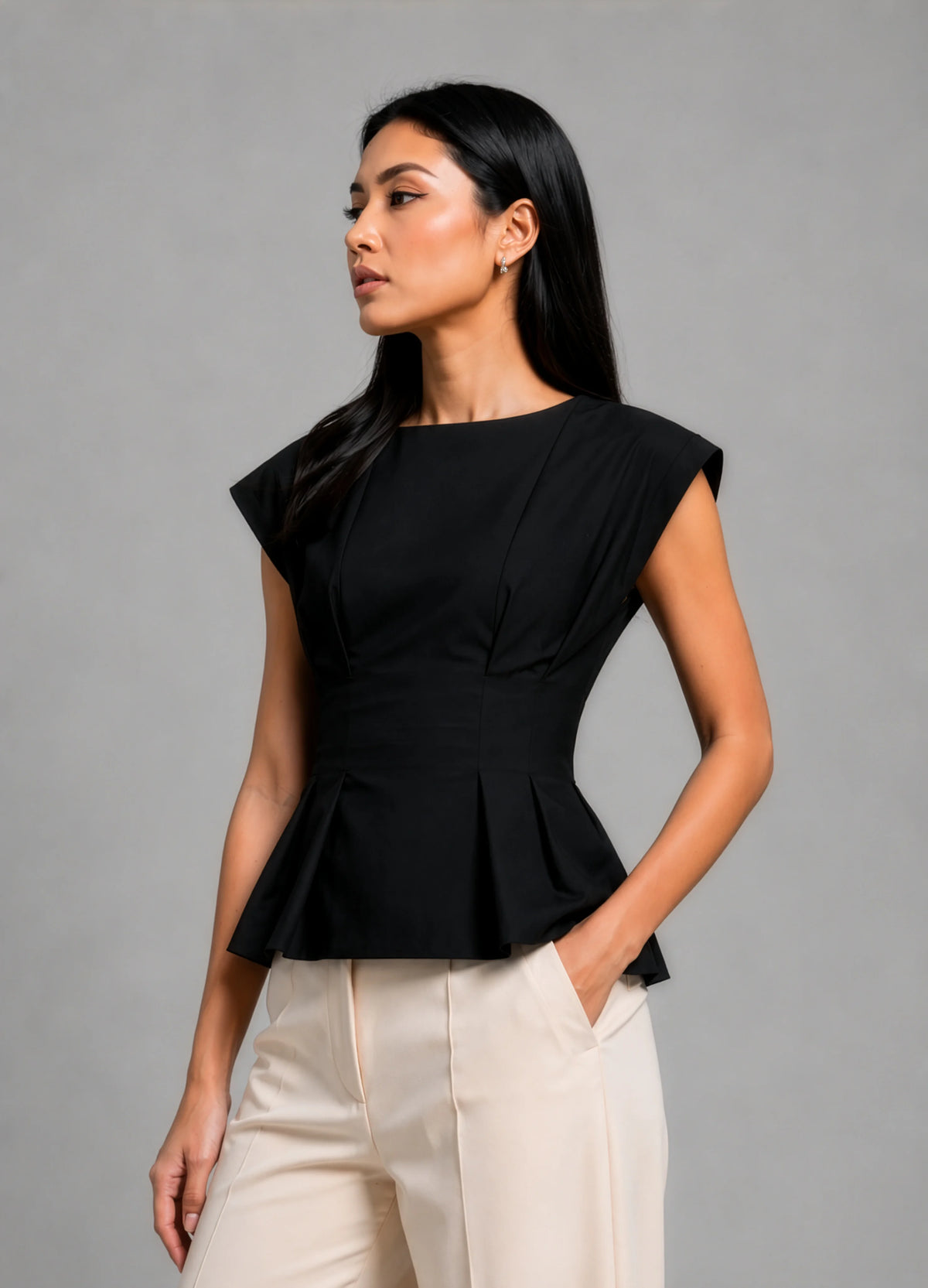 Pleated AirLinen™ Top - Black