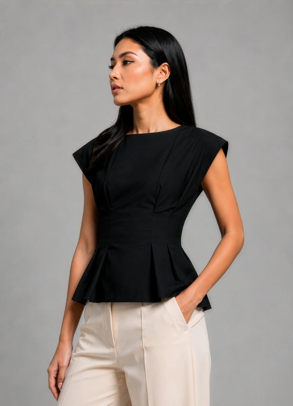 Pleated AirLinen™ Top - Black