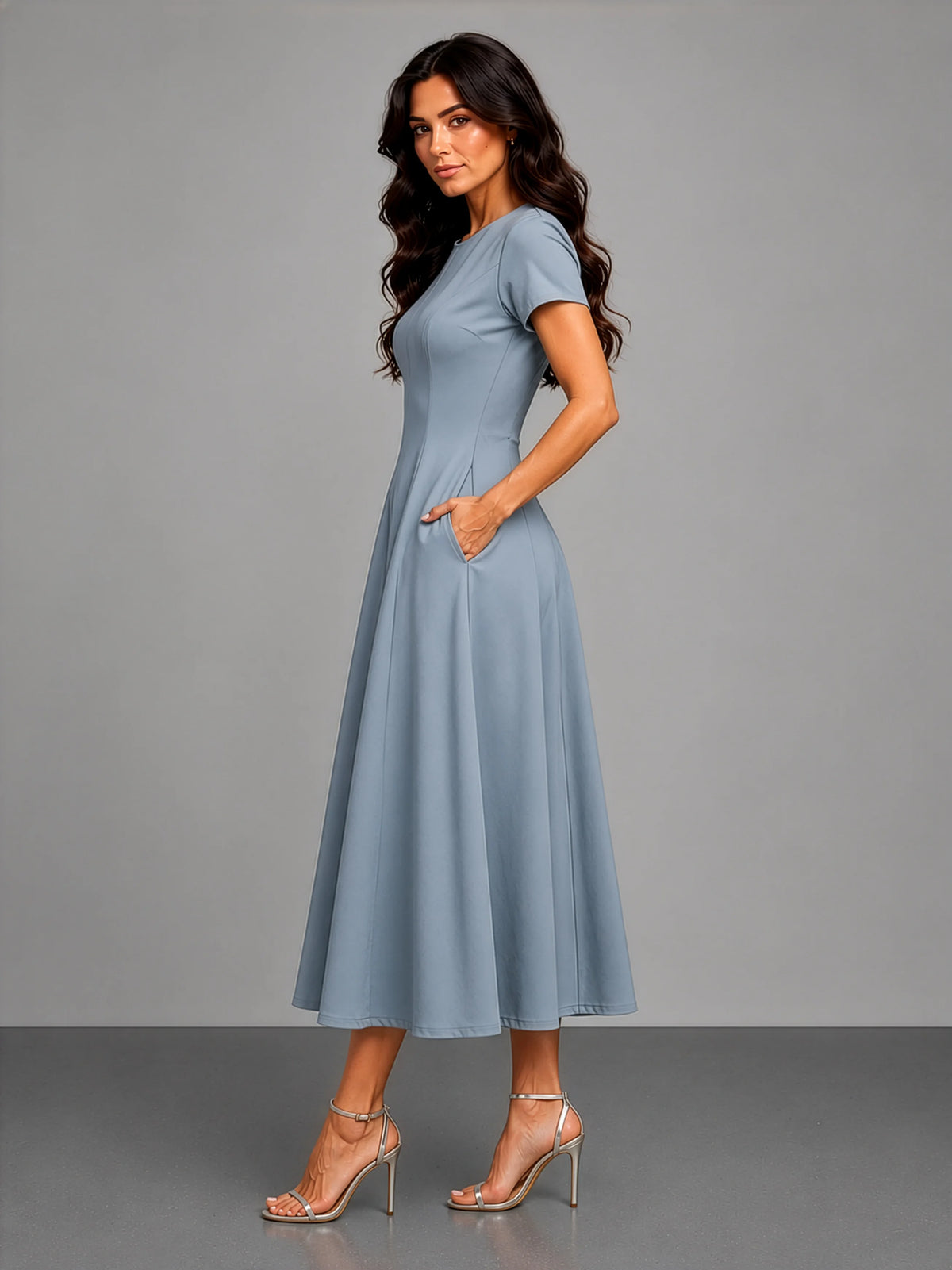 Essential Midi Dress in SoftSuit™ - Steel Blue