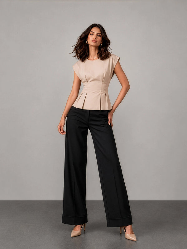 Pleated AirLinen™ Top - Beige