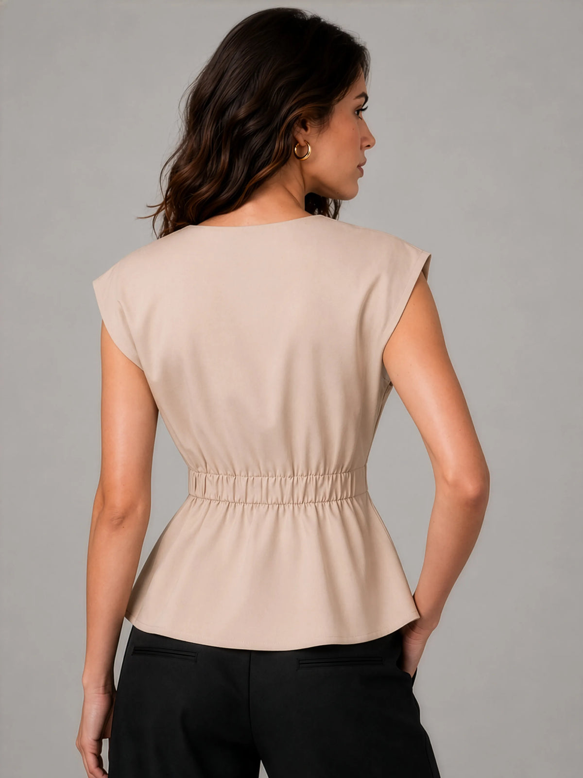 Pleated AirLinen™ Top - Beige