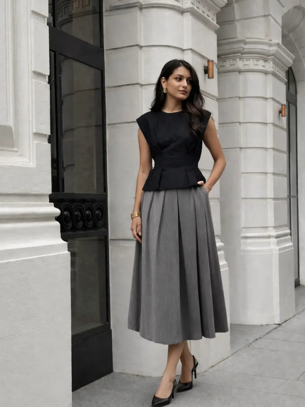 Pleated AirLinen™ Top - Black