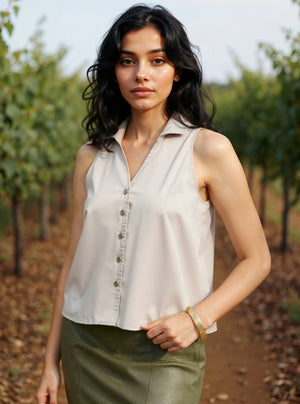 Cicilia Satin Top - Beige