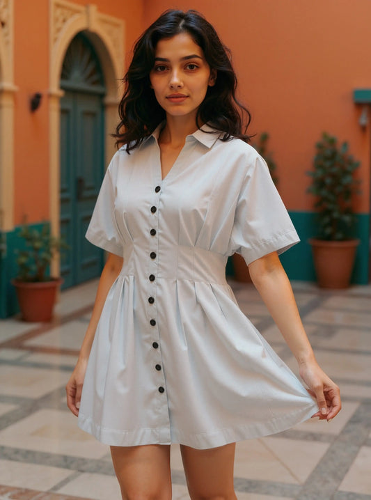 Cotton Short Dress - Sea Smoke