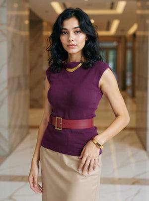 Boat Neck Flat Knit - Wine Red