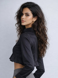 Ruffle Cotton Shirt - Black