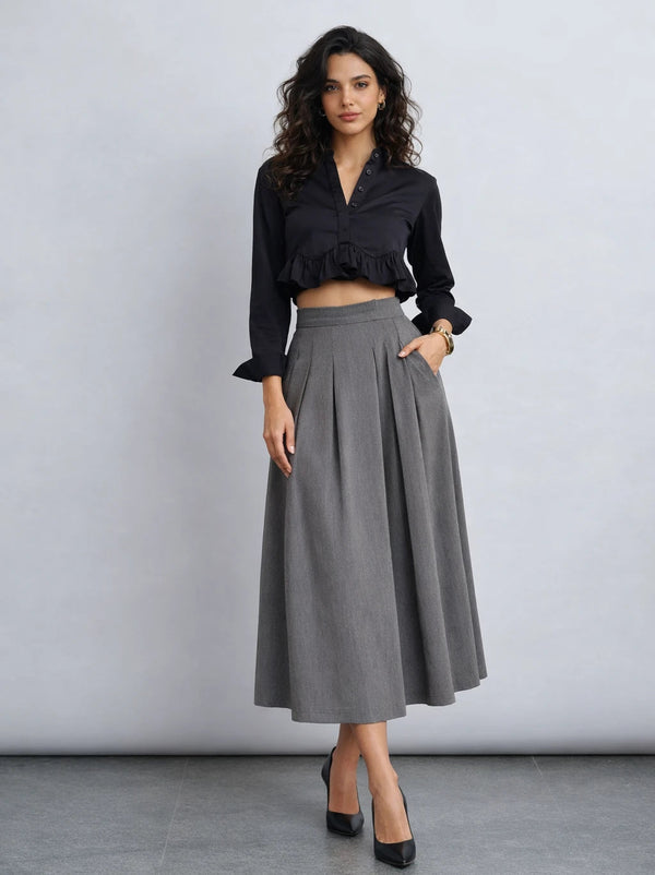 Ruffle Cotton Shirt - Black