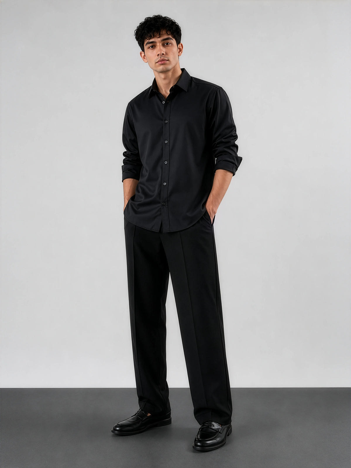 Black Satin - Regular Fit Cotton Shirt