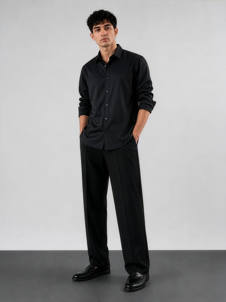 Black Satin - Regular Fit Cotton Shirt