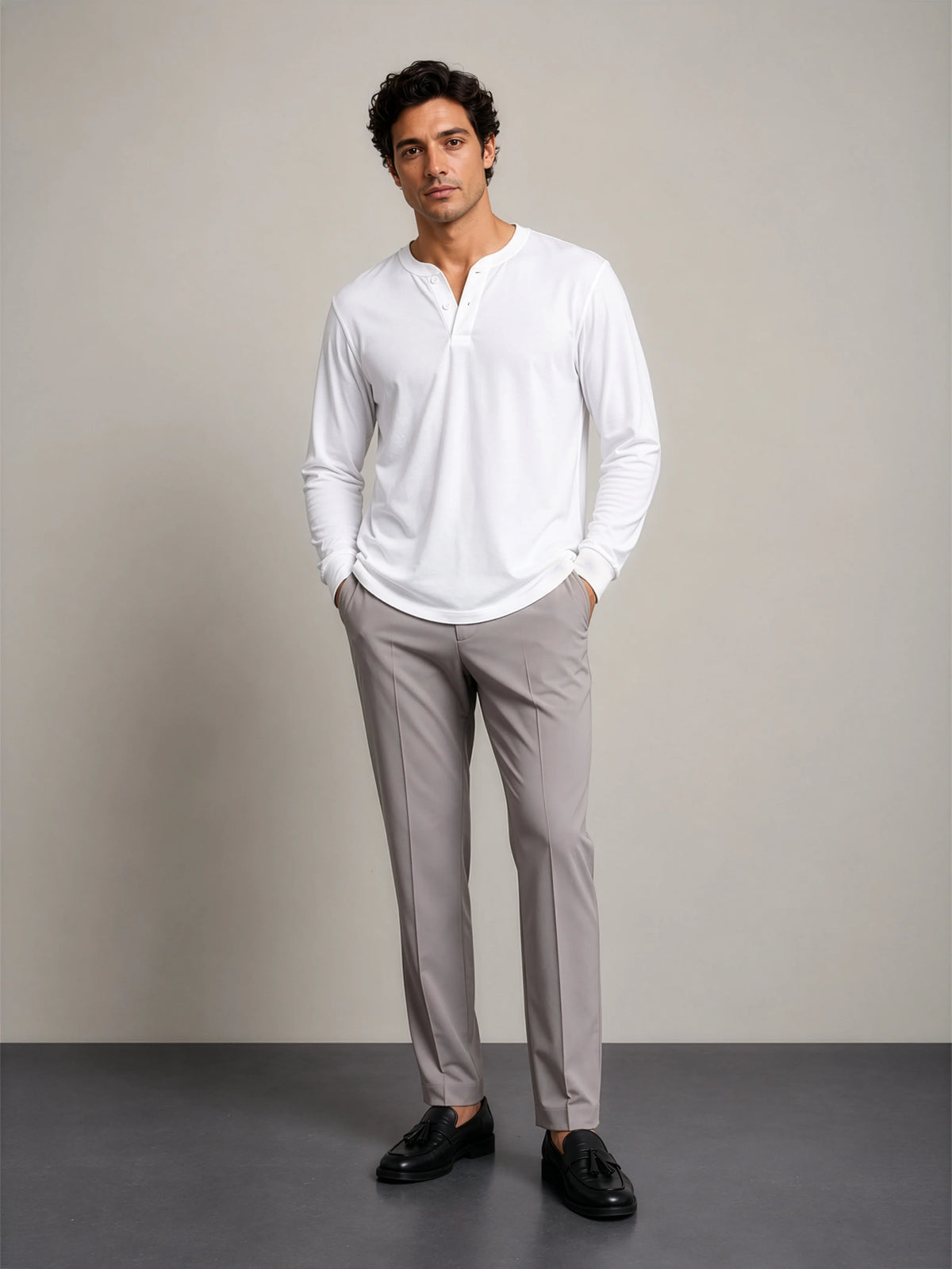 Bamboo Cotton Henley - White