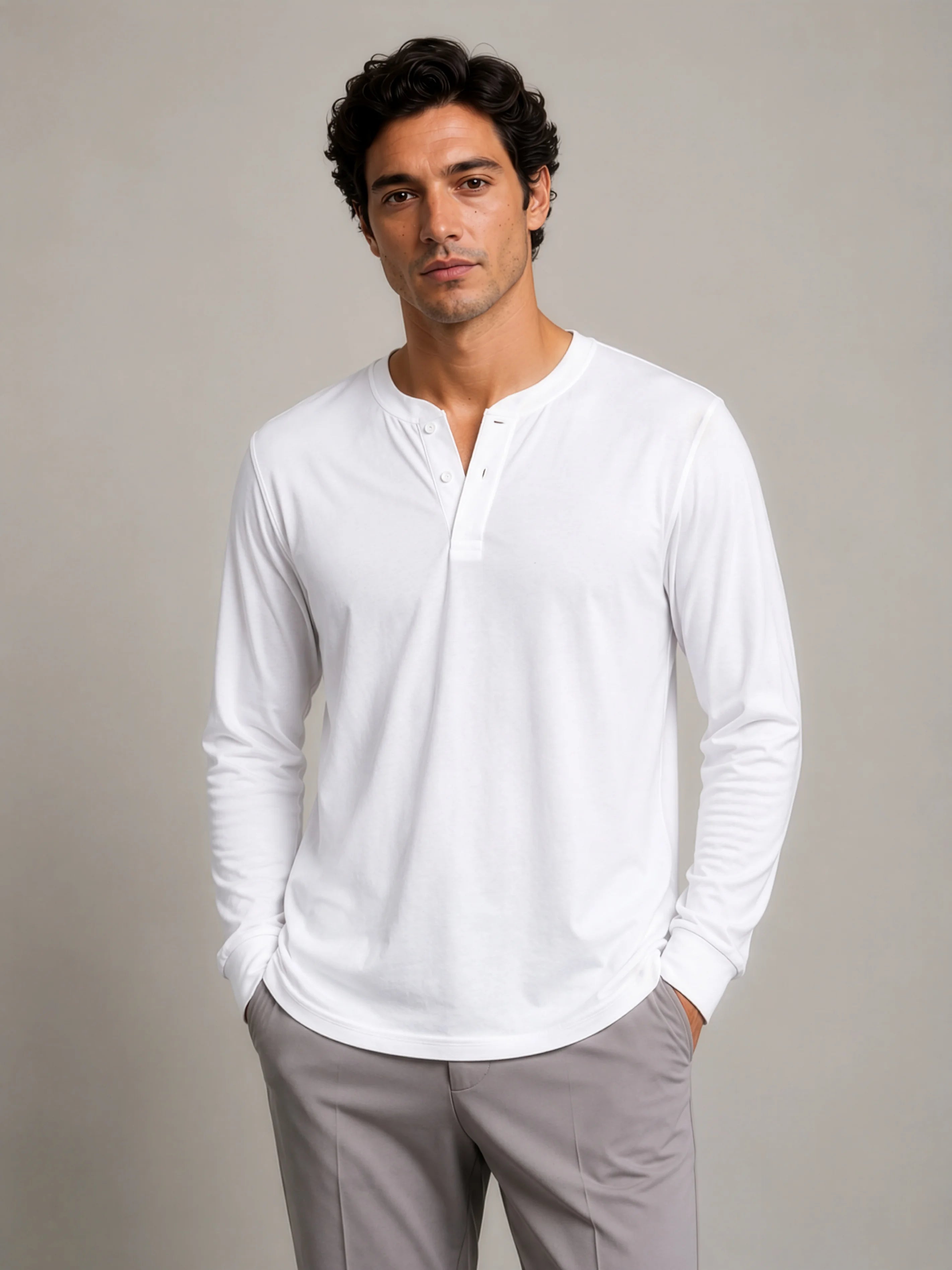 Bamboo Cotton Henley - White