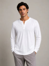 Bamboo Cotton Henley - White