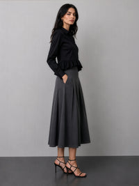 Ruffle Cotton Shirt - Black