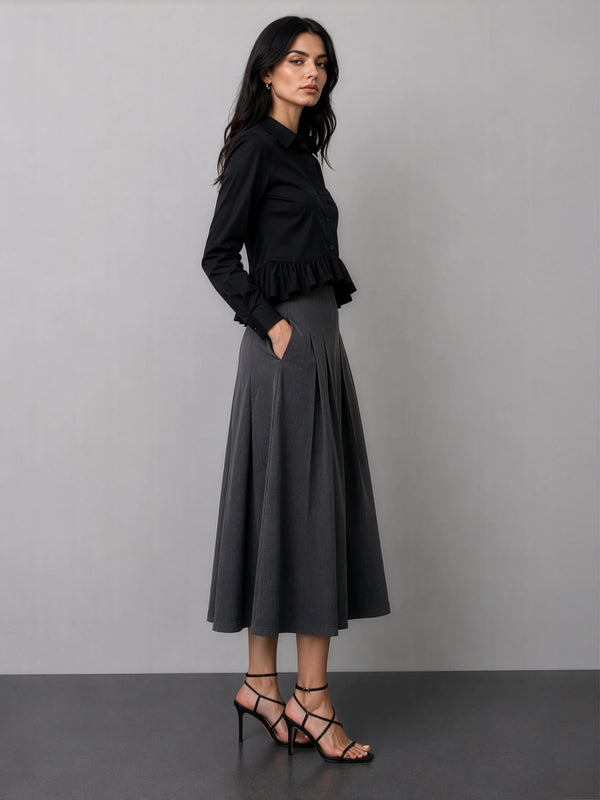 Ruffle Cotton Shirt - Black