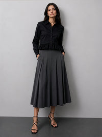 Ruffle Cotton Shirt - Black