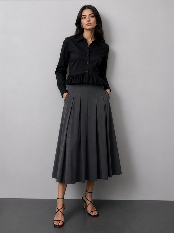 Ruffle Cotton Shirt - Black