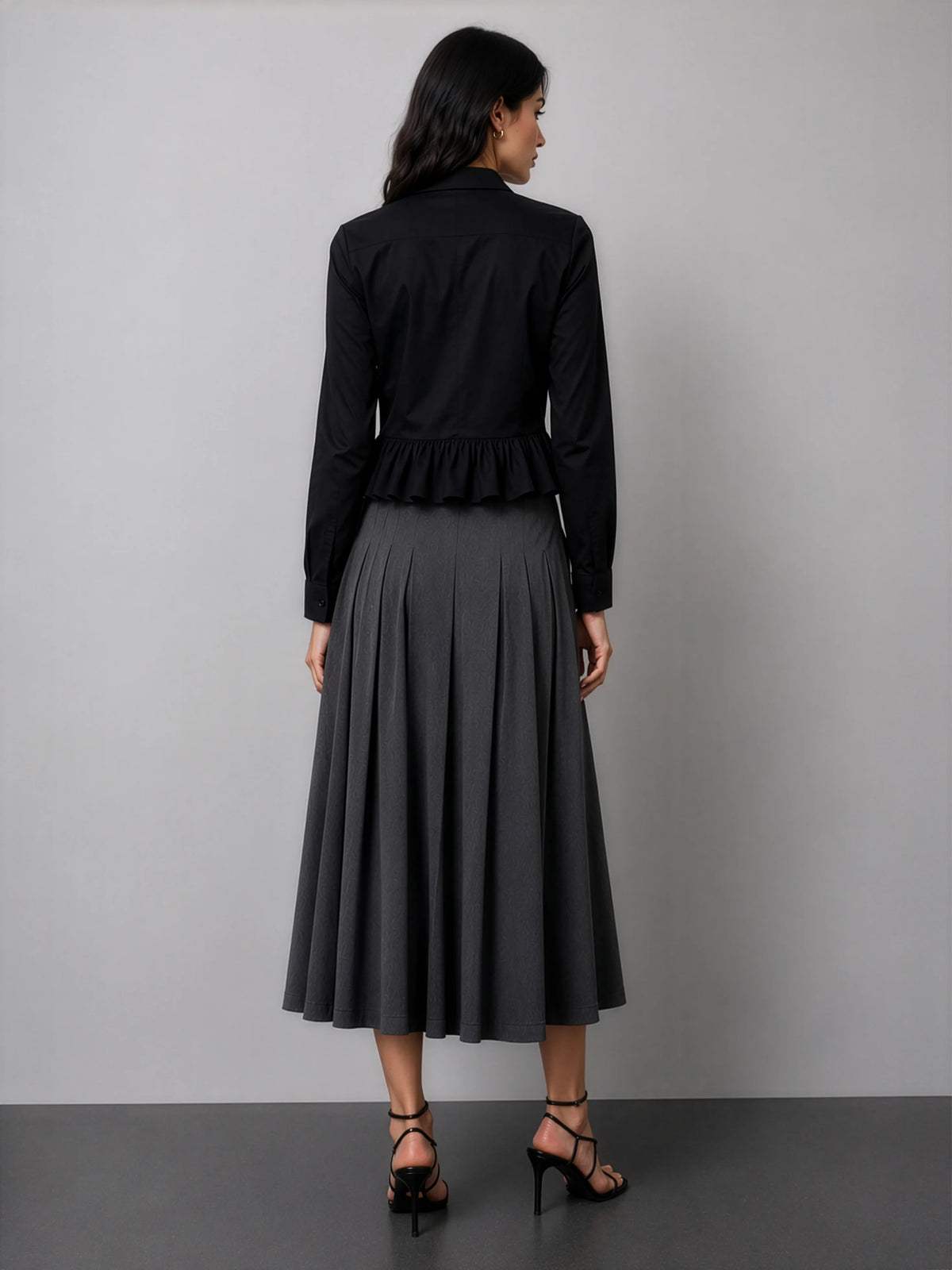 Ruffle Cotton Shirt - Black