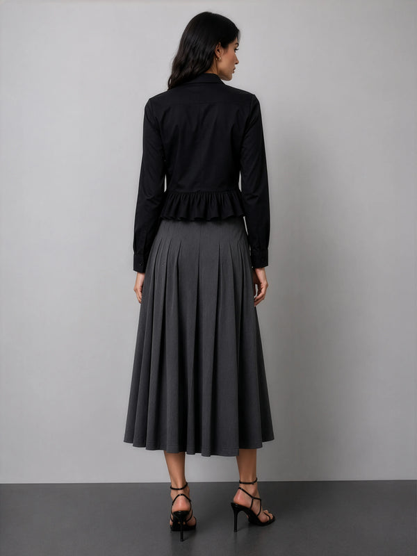 Ruffle Cotton Shirt - Black